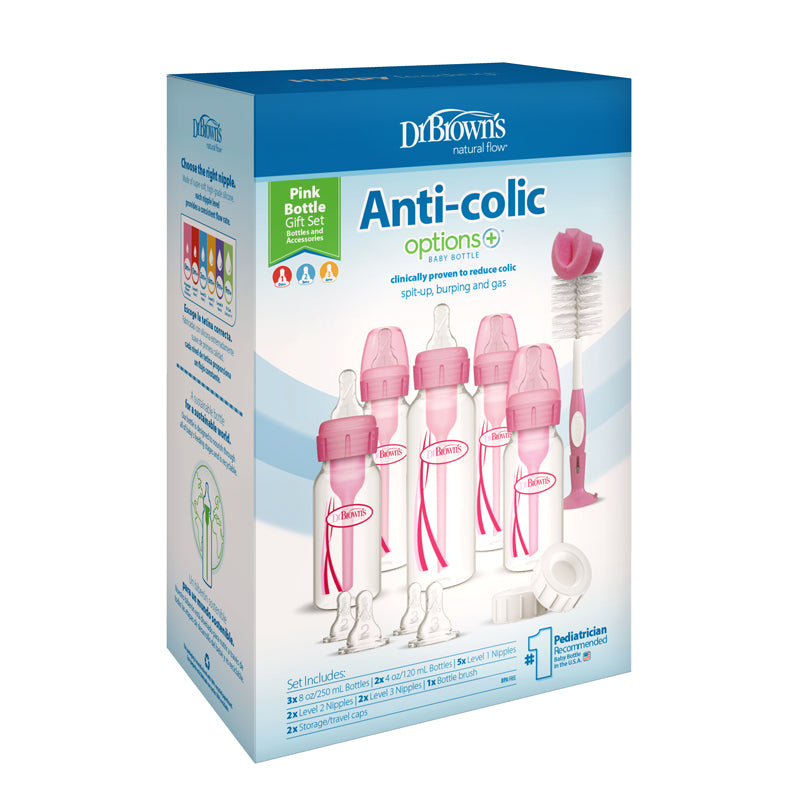 Dr Brown's Anti-Colic Options+ Narrow Neck Pink Baby Bottle Gift Set l To Buy at Baby City