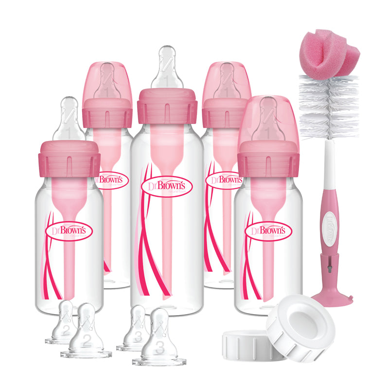 Dr Brown's Anti-Colic Options+ Narrow Neck Pink Baby Bottle Gift Set at Baby City